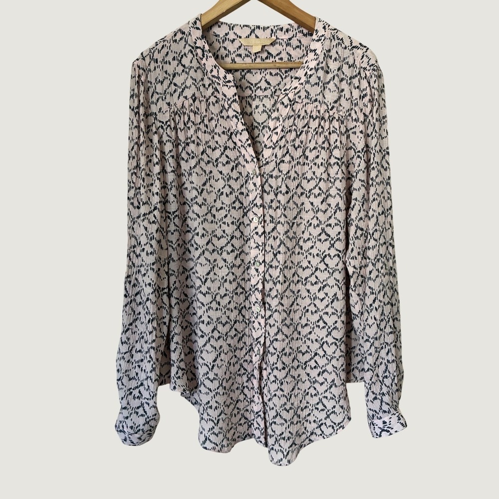 Hape & Harlow Pink Black Abstract Print Crinkle Button Down Blouse Size XL